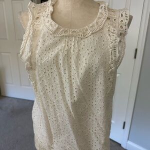 Maeve White Ruffled Blouse with Elegant Lace Details